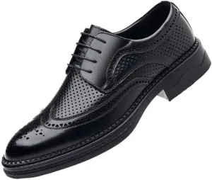 YZABEL Men's Leather Lace-Up Dress Oxfords Shoes, Summer Pointed Toe Breathable Hollow Casual Shoes, Lightweight and Comfortable for Formal Business Wedding