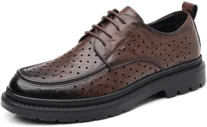 YZABEL Men's Leather Platform Lace Up Business Casual Shoes, Pointed Toe Breathable Hollow Oxfords Dress Shoes, Soft-Soled Non-Slip for Formal and Everyday Wear