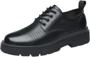 YZABEL Men's Leather Platform Lace Up Dress Oxford Shoes, Summer Pointed Toe Breathable Hollow Casual Shoes, Rubber Non-Slip for Formal and Everyday Wear