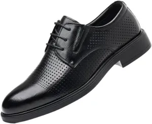 YZABEL Men's Patent Leather Flat Dress Oxford Shoes, Pointed Toe Lace-Up Breathable Hollow Casual Shoes, Lightweight Comfortable for Formal and Everyday Wear