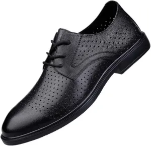 YZABEL Men's Patent Leather Flat Formal Oxford Shoes, Pointed Toe Lace-Up Business Casual Shoes, Breathable Hollow Lightweight Comfortable for Daily Commuting Activity