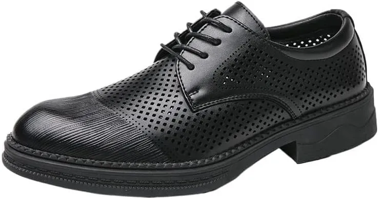 YZABEL Men's Patent Leather Lace-Up Oxford Dress Shoes, Summer Breathable Hollow Pointed Toe Casual Shoes, Soft-Soled Non-Slip for Daily Commuting Activity