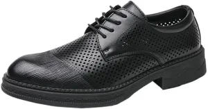 YZABEL Men's Patent Leather Lace-Up Oxford Dress Shoes, Summer Breathable Hollow Pointed Toe Casual Shoes, Soft-Soled Non-Slip for Daily Commuting Activity