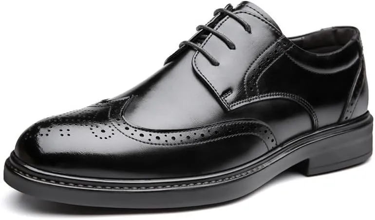 YZABEL Men's Patent Leather Oxford Dress Shoes, Stylish Printed Pointed Toe Lace-Up Brogue Shoes, Breathable Stylish for Formal Business Wedding
