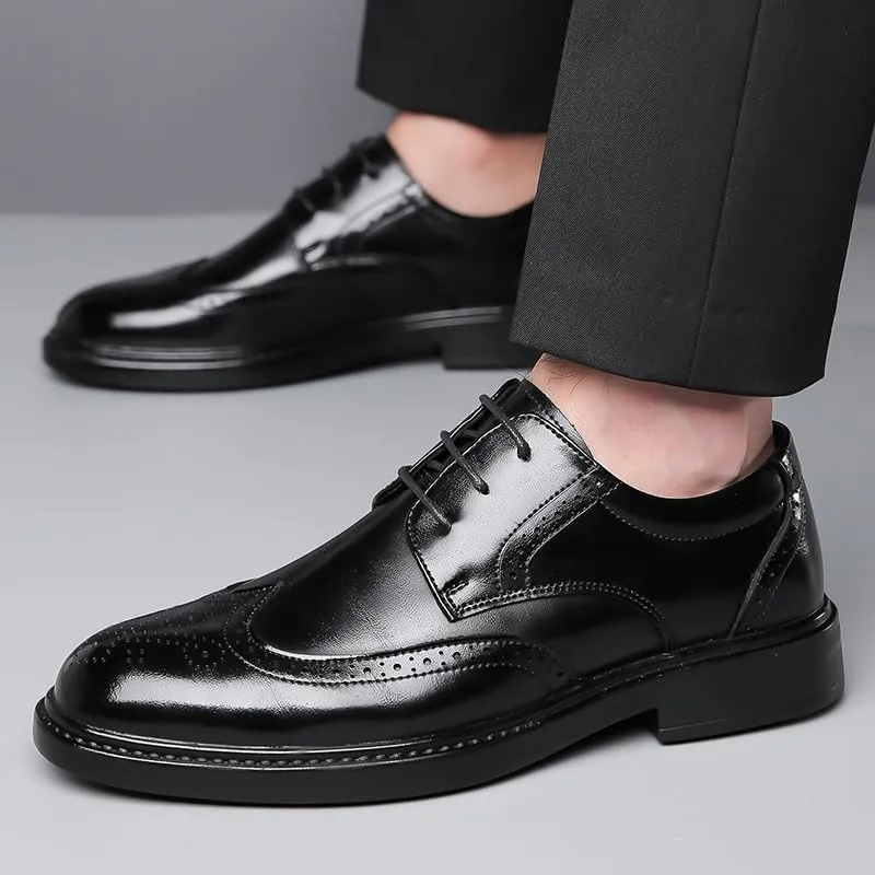 YZABEL Men's Patent Leather Oxford Dress Shoes, Stylish Printed Pointed Toe Lace-Up Brogue Shoes, Breathable Stylish for Formal Business Wedding