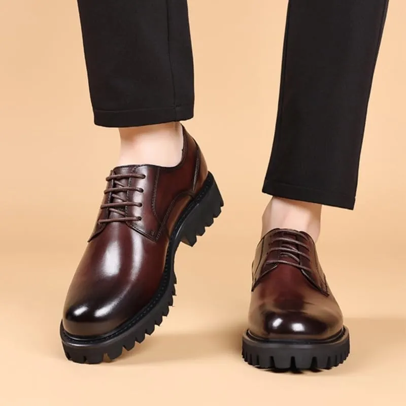 YZABEL Men's Patent Leather Platform Dress Oxford Shoes, Pointed Toe Lace-Up Chunky Heel Casual Shoes, Rubber Non-Slip for Formal Business WeddingProduct details: Men's Shoes Upper Material: PU Sole M
