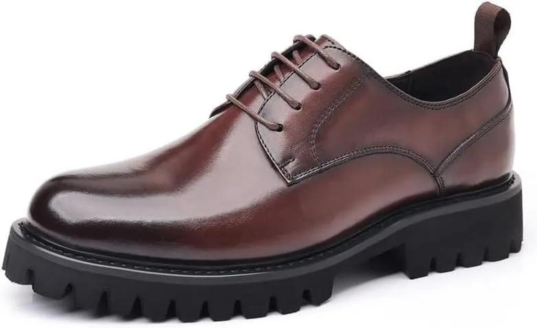 YZABEL Men's Patent Leather Platform Dress Oxford Shoes, Pointed Toe Lace-Up Chunky Heel Casual Shoes, Rubber Non-Slip for Formal Business WeddingProduct details: Men's Shoes Upper Material: PU Sole M