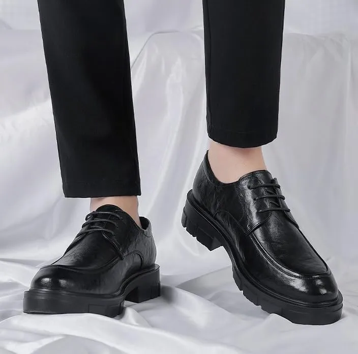 YZABEL Men's Patent Leather Platform Formal Oxford Shoes, Pointed Toe Lace-Up Business Casual Shoes, Rubber Non-Slip for Formal Business Wedding