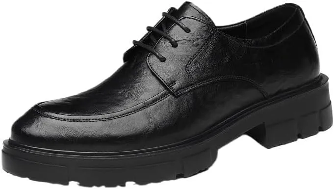 YZABEL Men's Patent Leather Platform Formal Oxford Shoes, Pointed Toe Lace-Up Business Casual Shoes, Rubber Non-Slip for Formal Business Wedding