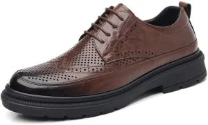 YZABEL Men's Patent Leather Platform Formal Oxford Shoes, Summer Breathable Hollow Lace-Up Pointed Toe Casual Shoes, Rubber Non-Slip for Formal and Everyday Wear