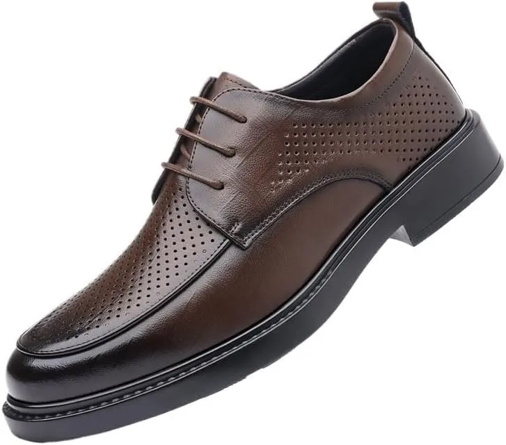 YZABEL Men's Retro Comfortable Business Non-Slip Oxfords Dress Shoes, Pointed Toe Lace-Up Breathable Stylish Casual Shoes, Lightweight and Comfortable for Formal and Everyday Wear