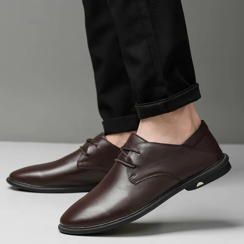YZABEL Men's Retro Flat Low Top Business Casual Shoes, Pointed Toe Lace-Up Oxfords Dress Shoes, Breathable Stylish Rubber Non-Slip for Walking Outdoor Driving