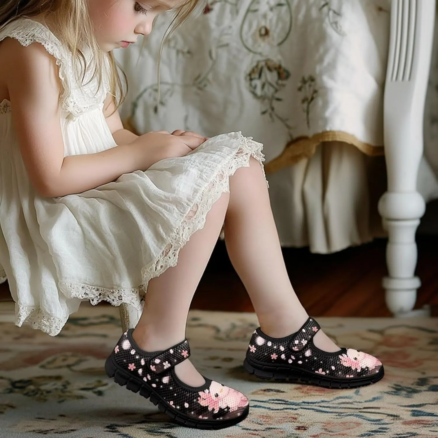 Yzaoxia Girls Mesh Shoes Slip On Sneakers for Kids Hook and Loop Barefoot Shoes Breathable Athletic Walking Running Sport Shoes Flat Tennis Shoes Footwear Loafers Gym School Outdoor