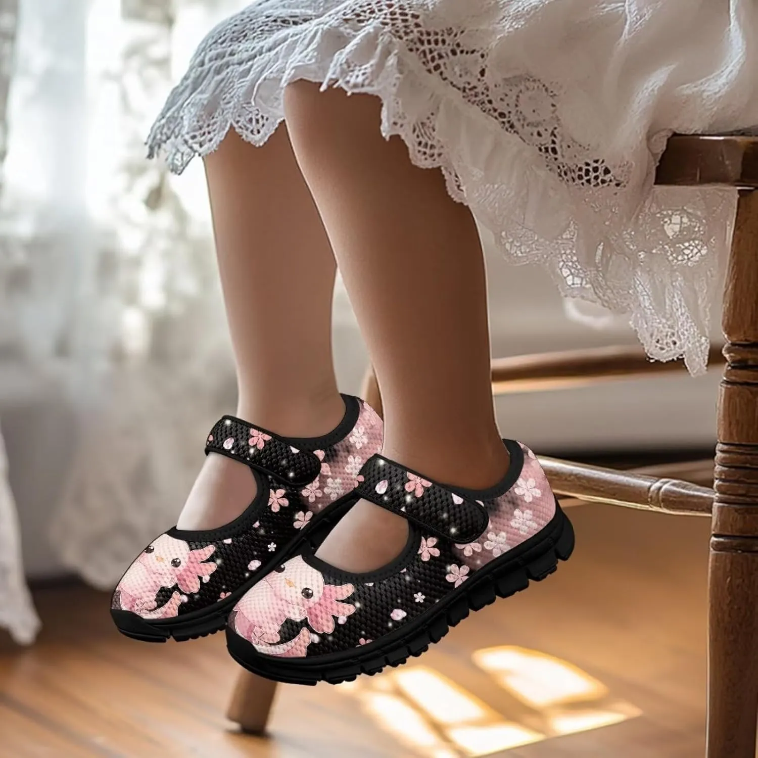 Yzaoxia Girls Mesh Shoes Slip On Sneakers for Kids Hook and Loop Barefoot Shoes Breathable Athletic Walking Running Sport Shoes Flat Tennis Shoes Footwear Loafers Gym School Outdoor