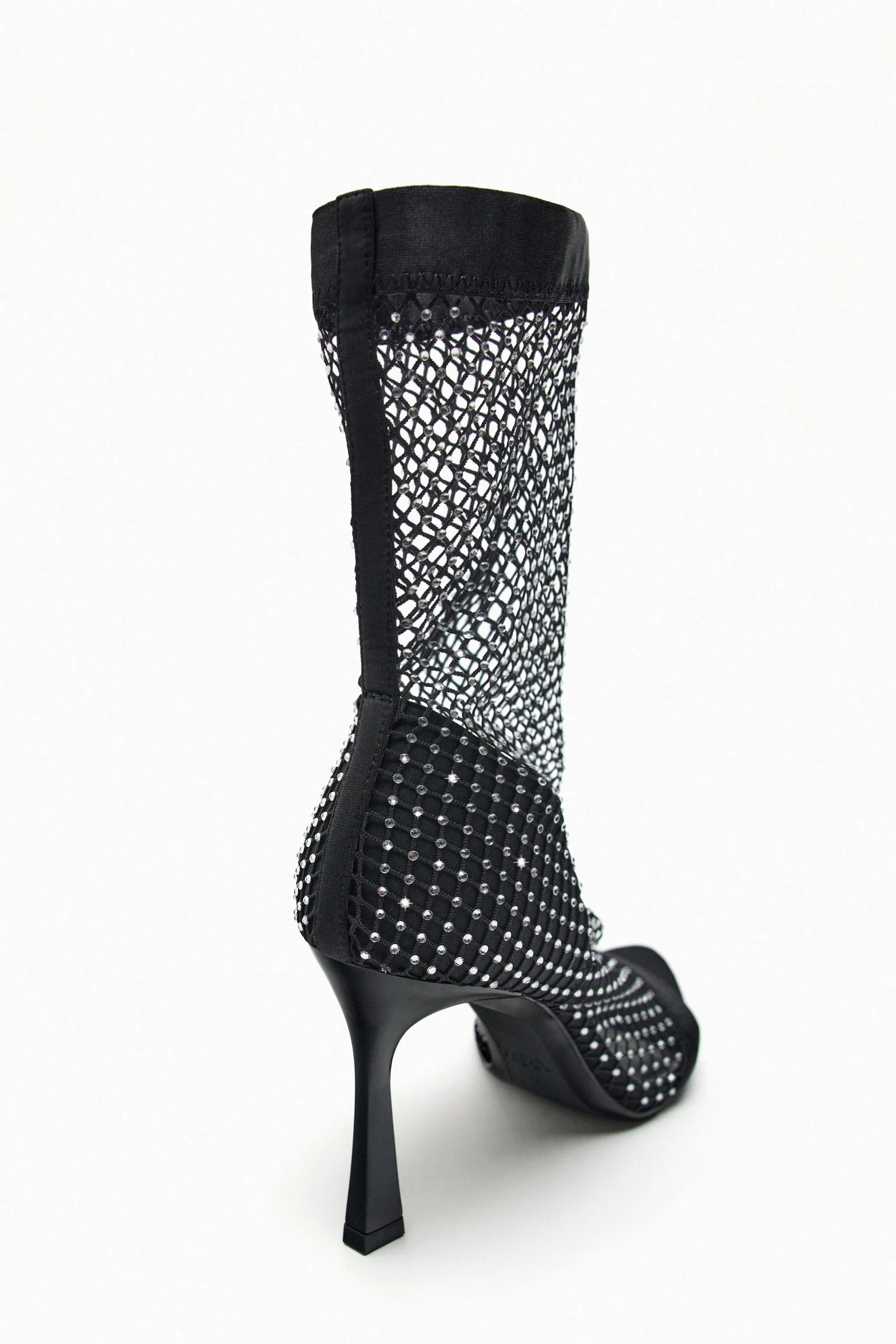 ZARA EMBELLISHED SOCK PEEP-TOE BOOTIE IN BLACK